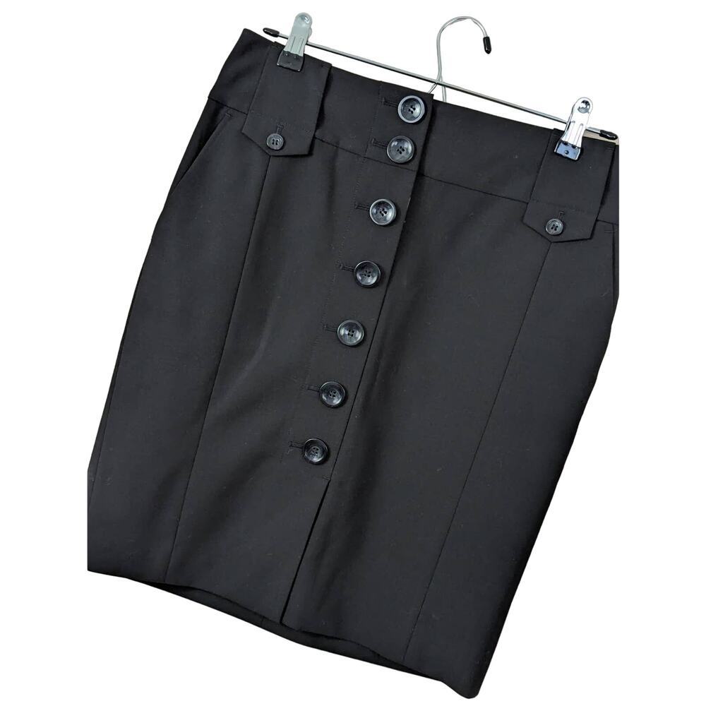 NWOT! ANN TAYLOR! WOOL LONDON STYLE BLACK BUTTON FRONT PENCIL SKIRT! SZ 4